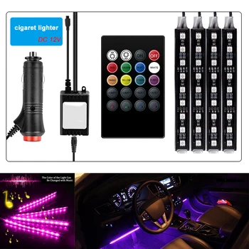 4pcs Automobilių RGB LED Juostelės Šviesa LED Juostelės Žibintai Spalvos Automobilį, Dekoratyvinis Stilius, Atmosfera, Žibintus, Automobilio Salono Lemputė Su Nuotolinio 12V