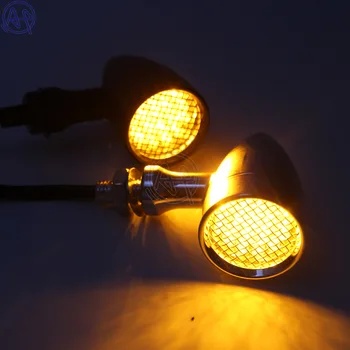 4pcs Motociklo 10mm Juodas Aliuminio Retro Kulka LED Posūkio Signalo Lemputė, Stabdžių Žibintas Tinklelį, Padengti Gintaro Objektyvas Harley Bobber 