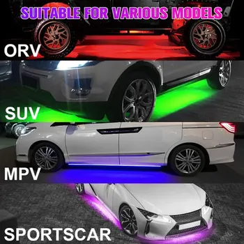 4pcs/Set LED Automobilių Važiuoklės Šviesos Juostos Prabangus Šviesos Apdailos App Kontrolės Muzikos, Šviesos, atsparus Vandeniui Undercar RGB Šviesos Švytėjimas