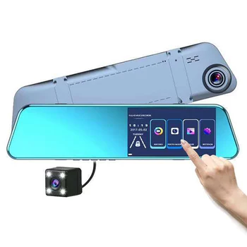 5.18 Colių Jutiklinis Sscreen 1080P Automobilių DVR Brūkšnys Kamera Auto galinio vaizdo Veidrodėlis, Skaitmeninis Dvigubo Objektyvo Vairuotojo Vaizdo įrašymo Stovėjimo Stebėti