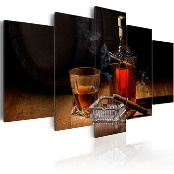 5 vnt Šiuolaikinės Abstrakčios Drobės Spausdinti Cigarų Tapybos Vyno Plakatai ir Spausdina Akinius Sienos Meno Modulinės Nuotraukas, už Baro Dekoras