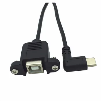 50cm USB 2.0 B Female Lizdas Spausdintuvo Panel Mount Su Varžto Skylę į USB Tipo C 3.1 Vyrų Kairėn, dešinėn Kabelis Adaoter Jungtis