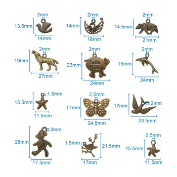 50pcs 16~30x16~30x3~4mm Antikvariniai Bronzos Tibeto Stilius Lydinio Mišrios Formos Gyvūnų Karolius, Pakabukai 