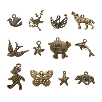 50pcs 16~30x16~30x3~4mm Antikvariniai Bronzos Tibeto Stilius Lydinio Mišrios Formos Gyvūnų Karolius, Pakabukai 