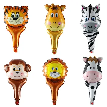 50pcs/daug gyvūnų vertus folija Balionai tigras, liūtas, žirafa, beždžionė galvos ballon gimtadienio dekoracijas zebra Karvės vaikai stick žaislai