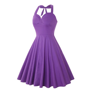 50s 60s Pin up Čiuožėjas Sūpynės Atsitiktinis Midi Violetinė suknelė Moterims Seksualus Vasaros Audrey Hepburn Stiliaus Apynasrio Rockabilly Derliaus 2020 Naujas