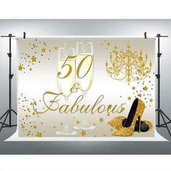 50st Gimtadienio Foto Fonas, Auksinė šampano blizgučiai aukšti kulniukai Fono Nuotrauka Elegantiška panele 50-mečio Fone