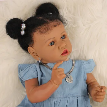 58cm Realus Reborn Baby Girl Juodosios Afrikos Amerikos Saskia Modeliavimas viso Kūno Minkšto Silikono Lėlės 22inch Boneca Žaislas Bamblys