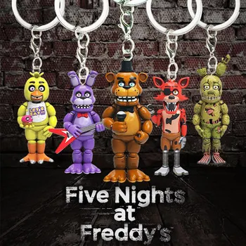 5vnt Penkias Naktis Freddys keychain Veiksmų skaičiai Žaislai Anime PVC 5CM FNAF Fredis keychain Žiedas Pav Žaislai Vaikams Modelis