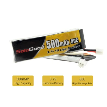 5VNT SoloGood Lipo Baterija 1S 3.7 V 3.8 V 500mAh 80C 1S Įkraunamas Baterijas su PH2.0 Plug Patalpų Lenktynių Drone Žaislas