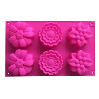 6 Ertmės 3 Skirtingų Gėlių Modelio Torto Formos Lankstaus Silikono Formos Rankų darbo Muilas, Rožių Mooncake Želė (Atsitiktinė Spalva)