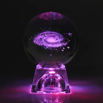6cm 3D Graviruotas Galaxy saulės sistemos Kristalų lempos naktį šviesos šviesos Amatų Stiklo apvalus Rutulys Namų biuro stalas Dekoro lempos