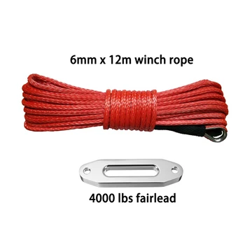 6mm x 12m plazmos kabelis su 4000lbs fairlead sintetinių gervė linija uhmwpe virvę su apvalkalu, automobilių reikmenys