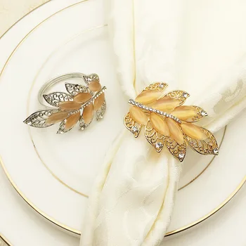 6pcs Viešbutis metalo lapų vystymo sagtis aukso servetėlių žiedas klevo lapų servetėlių žiedas servetėlių žiedas