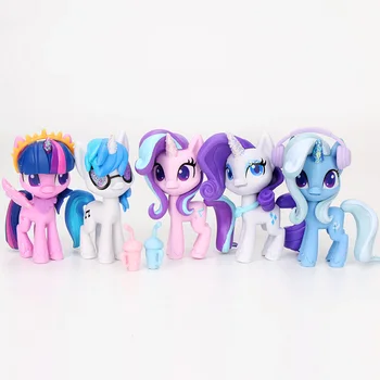 7cm 5vnt/set Mano Mažai Pony Žaislai Vienaragis Sparkle Surinkimo Trixie Lulamoon DJ Pon-3 Žvaigždės Glimmer Retenybė PVC Veiksmų Skaičiai