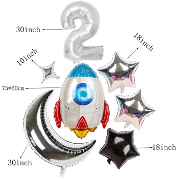 7pcs/daug Kosmoso Partijos Numeris balionai Raketų Folija Balionai Mėnulis, Žvaigždės Balionai Berniukas Vaikams Gimtadienio Dekoro Baby Shower