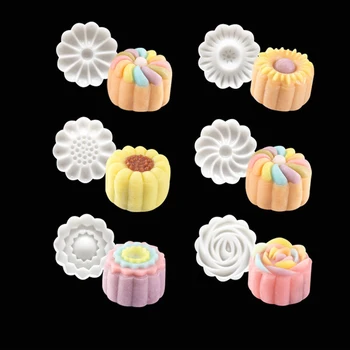 7PCS/Set 3D Mėnulis Pyragas Pelėsių 1 Ranka Paspauskite su 6 Gėlių Formos 50g Vidurio Rudens Arch Mėnulis Pyragas Formų Duonos Slapukus Maker