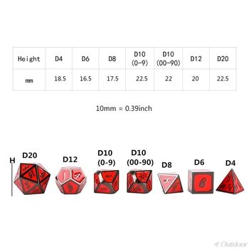7pcs/set Metalo Kauliukai Nustatyti RPG MTG DND Metalo Polyhedral Kauliukai Vaidmenų Žaidimai N23 20 Dropshipping