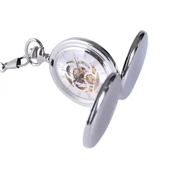8946Low-raktas prabangus sidabro dvipusis atidarykite dangtelį sklandžiai Romos paviršiaus kišeninio laikrodžio su karoliai