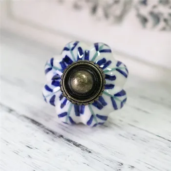 8pcs balta ir mėlyna porceliano stalčių spintelė rankenėlę traukti antikvariniai odininkas virtuvės, spintos durų rankenos, keramikos rankenėlę