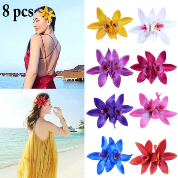 8pcs Mados Spalvotų Gėlių Plaukų Įrašą Hairclips Hairgrips Elegantiškas, Kietas Vasaros Ocean Beach Vacation Partijos Priedai
