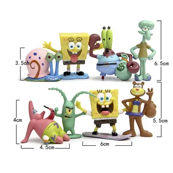 8pcs/set Animacija Kawaii Kempinės Bobs Patrick Star Paveikslas, Žaislų, Animacinių filmų Sponge Bobs Bobs Pav Žaislai Vaikams Kalėdų dovana