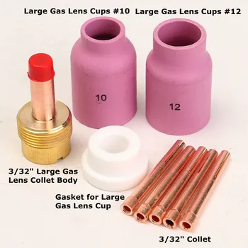 9 Vnt TIG Dujų Objektyvas & Aliuminio Taurės Nustatyti Tig Suvirinimo Didelių Dujų Objektyvas Set-up Torch 17, 18 ir 26 Serija Didmeninė Priedų