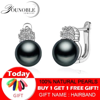 925 sterlingas sidabro auskarai su perlu,nekilnojamojo juoda natūralių gėlavandenių perlų auskarai moterims,klipą auskarai