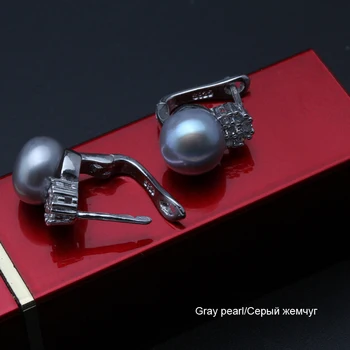 925 sterlingas sidabro auskarai su perlu,nekilnojamojo juoda natūralių gėlavandenių perlų auskarai moterims,klipą auskarai