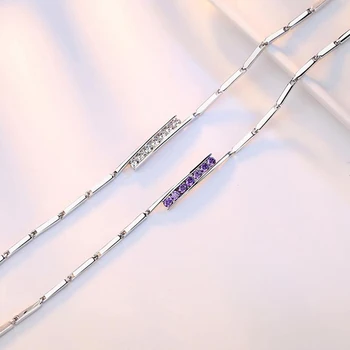 925 sterlingas sidabro naujų papuošalų aukštos kokybės mados moteris violetinė kubinis cirkonis retro paprastos apyrankės ilgis 20CM