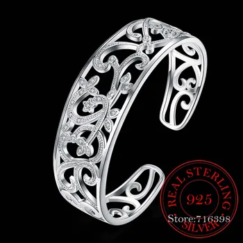 925 Sterlingas Sidabro Tuščiaviduriai Filialas Apyrankės & Bangles Moterims Aukštos Kokybės Elegantiškas Lady Dovana 925 Sidabro Fine jewelry