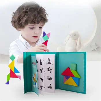 96 Galvosūkiai Magnetinio Tangram Vaikams, Žaislai Montessori Ugdymo Magija Knyga Tiktų L9CD