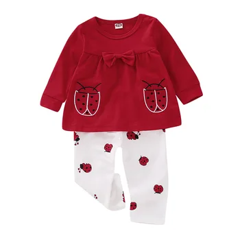 99 Rudenį Medvilnės Kostiumas, Raudonas Ilgas rankovėmis Mergaitėms Mados Gyvūnų 2 vnt rinkiniai 1-2 metų vaikiški drabužiai