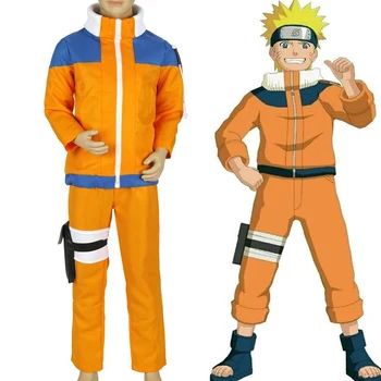 9PCS Anime Naruto Uzumaki Cosplay Kostiumų Geltonos spalvos Perukas Maišelį Kardas Rekvizitas, Viršuje+kelnės Helovinas Maskuotis Šalis Cosplay Kostiumas Unisex
