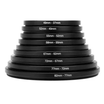 9pcs Objektyvas Step Up Filter Ring Adapter Set 37 49 52 55 58 62 67 72 77 82mm Aliuminio Lydinio SGA998