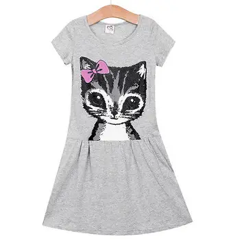 AA Karšto Pardavimui Naujas vasaros girl dress katė spausdinti pilka baby girl dress vaikus, drabužiai vaikams apsirengti 0-8years