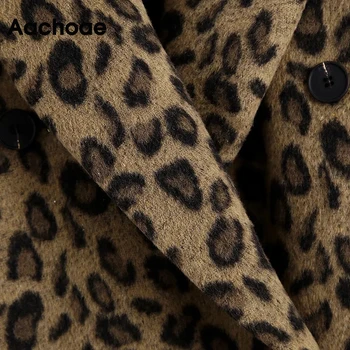 Aachoae 2020 M. Moteris Derliaus Leopardas Spausdinti Švarkas Paltai Mados Prarasti Ilgomis Rankovėmis Vilnos Paltą Moteris Priežastinis Dvigubo Breasted Striukė
