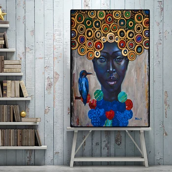 Abstrakti Afrikos Moterų Portretas Naftos Tapyba ant Drobės Meno Skandinavijos Plakatai ir Spausdina Modernios Sienos Nuotrauka už Kambarį