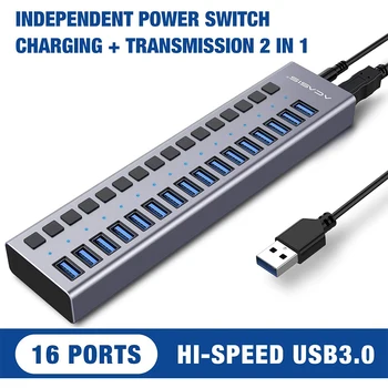 ACASIS Powered USB Šakotuvą, 16 Uostų 90W USB 3.0 Duomenų Centru - su Atskiras Įjungimo/Išjungimo Jungikliai, PC, Kompiuteris,HDD,Flash Drive - JAV Plug