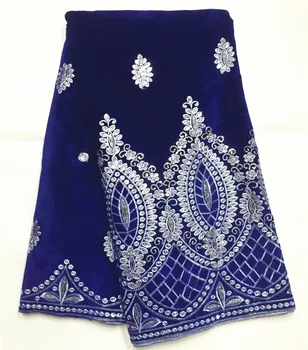 Afrikos Aksomo, Nėrinių Audinys Su China minkštas velveteen medžiagos royal blue Velvet Nėriniai, vestuvių suknelė 5yards už vienetą