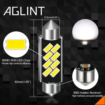 AGLINT 4PCS LED Girlianda C5W 42mm LED 5630 Žetonų 8 SMD Vidaus Apšvietimas Doom Žemėlapio Skaitymo Lemputė Balta 12V DC