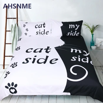 AHSNME 3pcs porą juoda ir balta paprasta katė pusėje Bohemijos Spausdinti Antklode Padengti Nustatyti Porą Lova Padengti Super Minkšta Antklodė Padengti