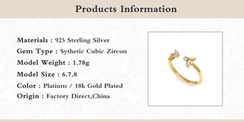 Aide 925 Sterlingas Sidabro Žiedas Mini Bičių Dalyvavimas Cirkonis Diamond Atidaryti Originalus Žiedai Moterims, Dovana, Papuošalai, Didmeninė Pendientes