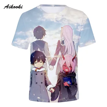 Aikooki 2019 Darling Į Franxx 3D T-shirt Vasaros Marškinėlius Anime Cool Dizaino marškinėliai Vyrams Hip-Hop Medvilnės marškinėliai 3D Viršūnes Tees