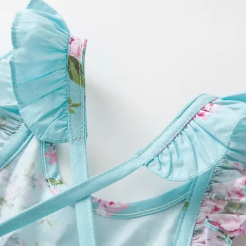 AiLe Triušis Kūdikių Mergaitės Prekės Vasaros Paplūdimio Stiliaus Gėlių Spausdinti Šalis Backless Suknelės Mergaitėms Derliaus Vaikiška Apranga