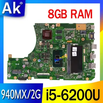 Akemy X556UQ Mainboard W/ 8G/i5-6200U GT940MX/2G Už Asus X556UQK X556UQ X556UB X556UJ X556UF X556UV REV 3.1 Nešiojamas Plokštė
