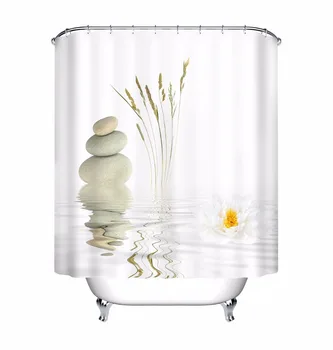 Akmenys Ir White Lotus Vandens Dušo Užuolaidos Zen Spa Balta Vonios Vandeniui Vonios Užuolaidų Poliesterio Audinio Voniai Dekoras