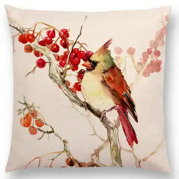 Akvarelė Mielas Paukščių Robin Zylė Amadinai Hummingbird Goldfinch Chickadee Kardinolas Tulžys Gera Pagalvėlė Padengti Pagalvės Užvalkalą