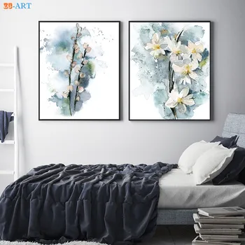 Akvarelė Pavasario Gėlių Sienos Meno Plakatas Spaudinių Abstrakčiai Apdailos Šviesiai Mėlyna Drobės Tapybos Kambarį Namų Dekoro Įrėminti