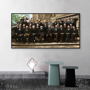 Albertas Einšteinas Solvay Konferencijoje HD Nuotraukų Mokslininkų Derliaus Drobės Plakatai Ir Spausdina Sienos Meno Svetainės Chambre Dekoras